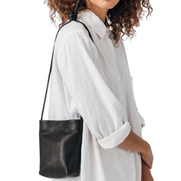 Baggu Black Soft Milled Leather Crossbody Shoulder Bag Minimalist Classic - Picture 12 of 12